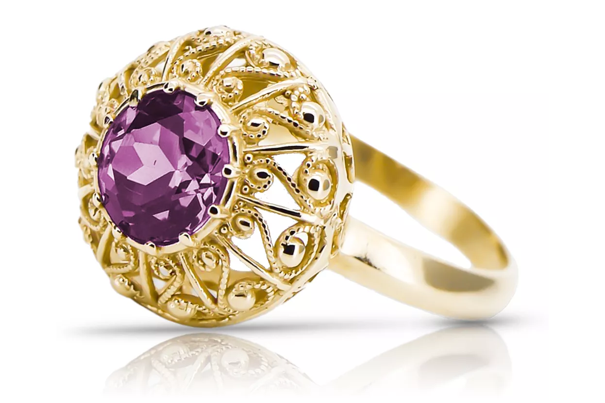 Vintage style  Αμέθυστος Κίτρινος χρυσός 14 καρατίων vrc059y